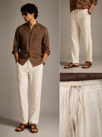 Valrow Off White Linen Trousers for Men | Relaxed Premium Summer Pants