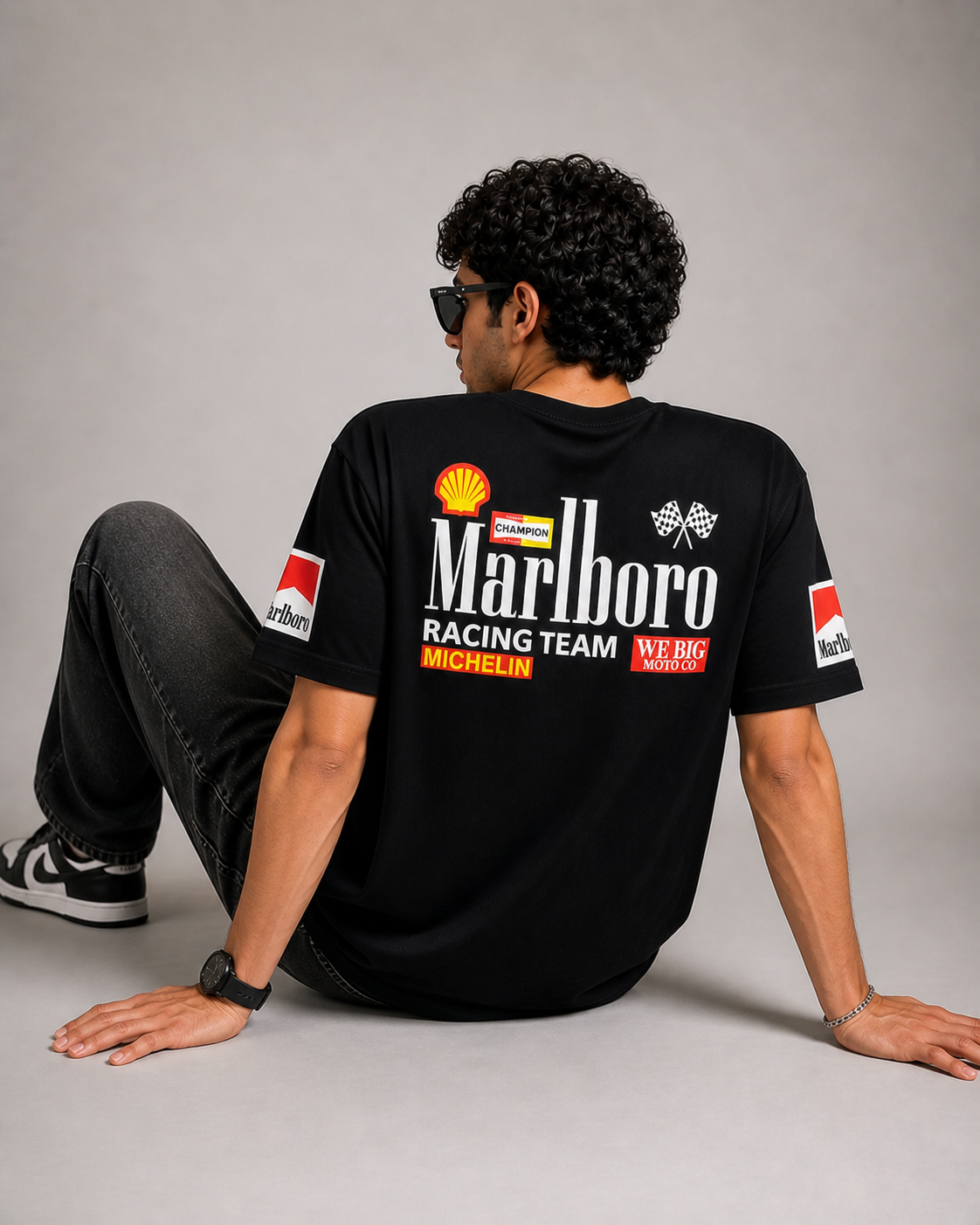 Black Racing Graphic T-Shirt – Motorsport Inspired Oversized Fit | Valrow