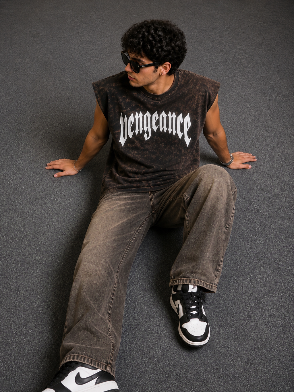 Vengeance Graphic Sleeveless Tee – Acid Wash Streetwear | Valrow