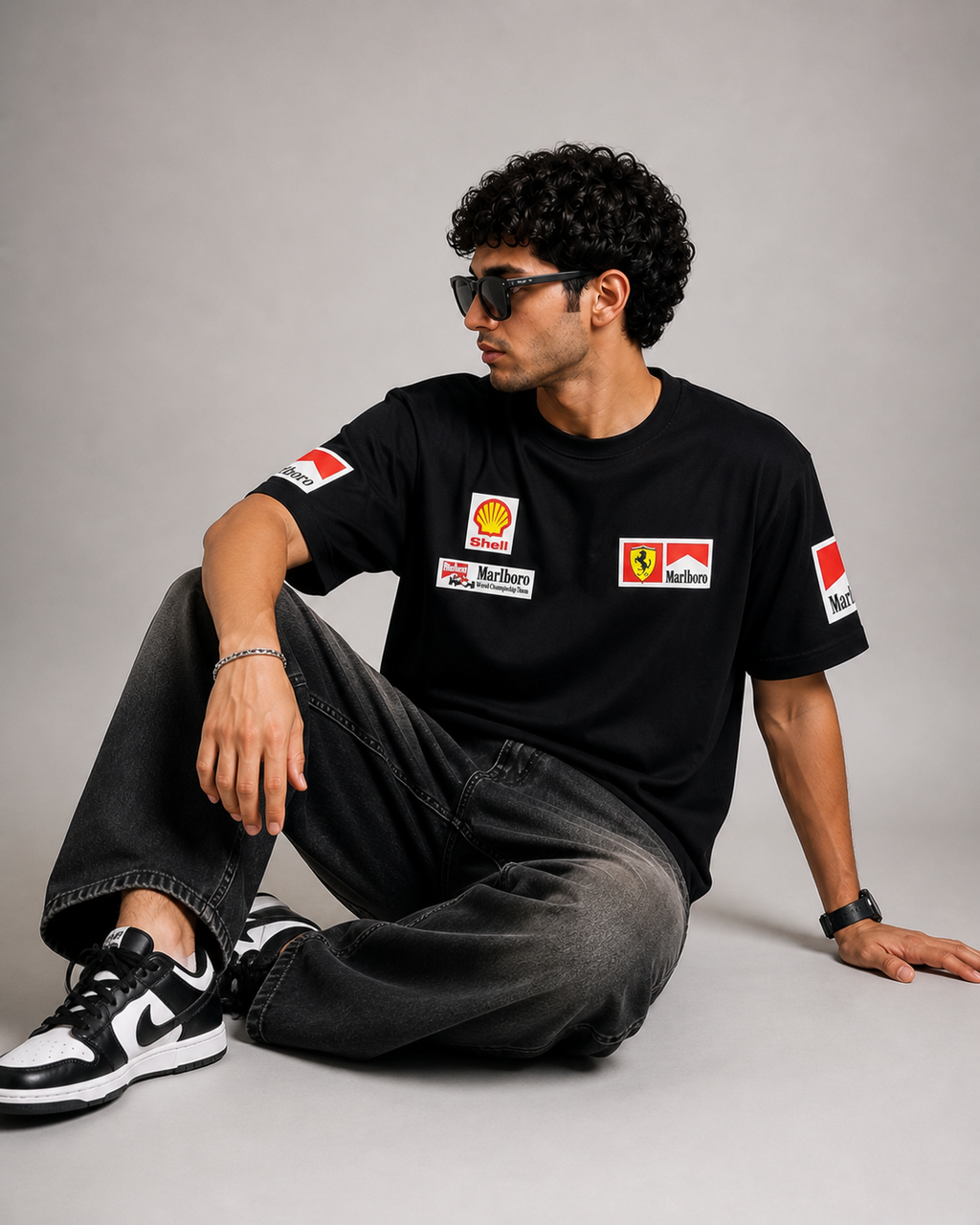 Black Racing Graphic T-Shirt – Motorsport Inspired Oversized Fit | Valrow