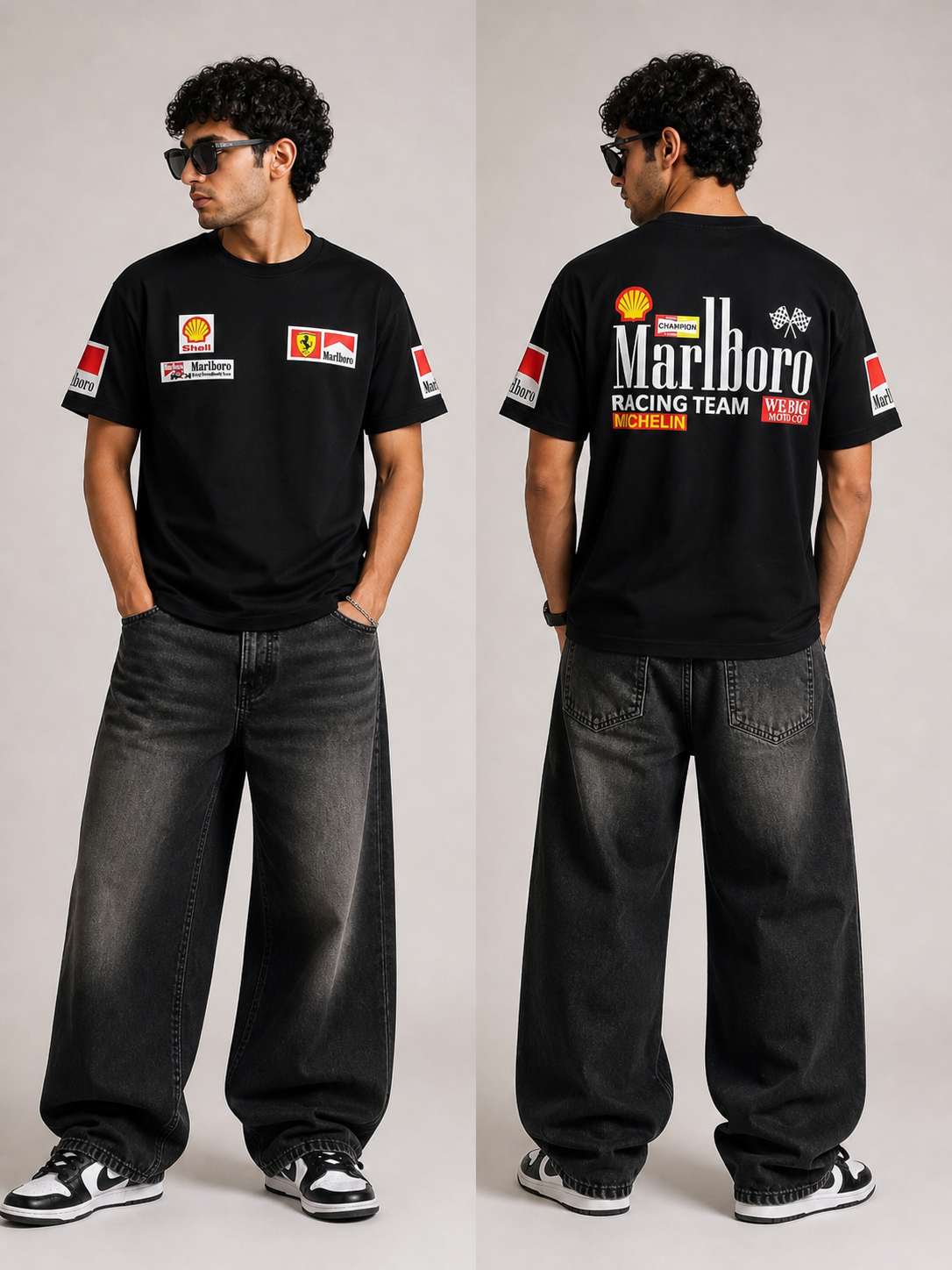 Black Racing Graphic T-Shirt – Motorsport Inspired Oversized Fit | Valrow