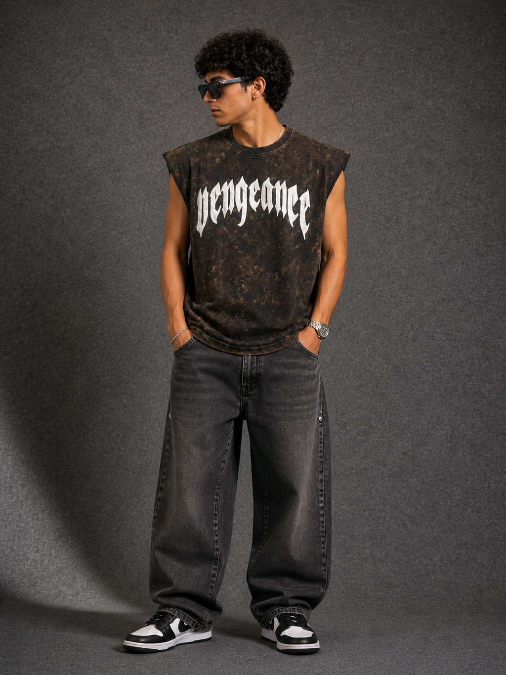 Vengeance Graphic Sleeveless Tee – Acid Wash Streetwear | Valrow