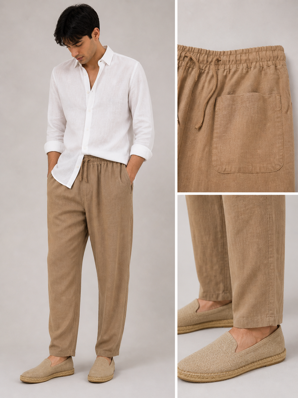 Valrow Beige Linen Trousers for Men | Relaxed Premium Summer Pants