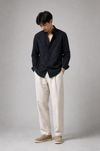 Classic Black Linen Shirt | Breathable Lightweight Linen | Valrow