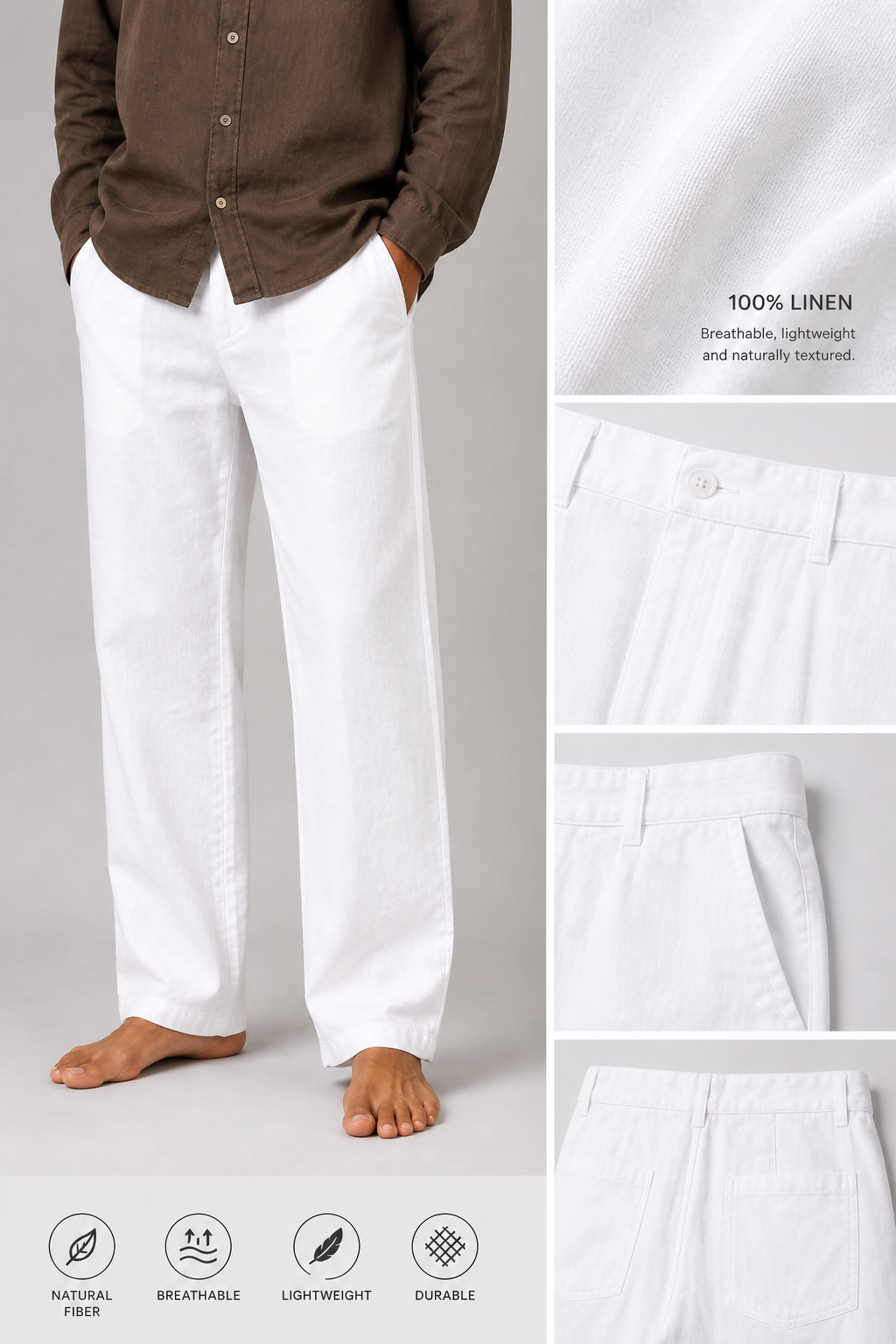 Classic White Linen Pants for Men | Lightweight Breathable Straight Fit | Valrow